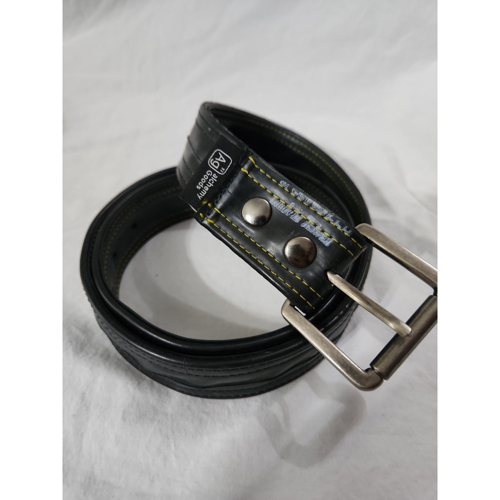 Alchemy Goods Haul Upcycled Inner Tube Belt Black Yellow Stitching Size 32 Mens